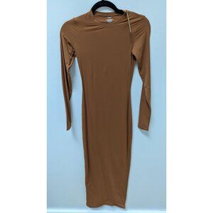 SKIMS Bronze Crew-Neck Long-Sleeve Maxi Dress